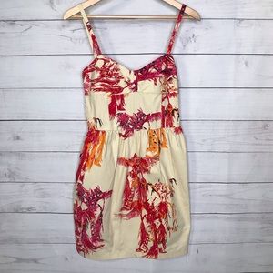 Anthropologie Mini Dress Size 6 Palm Print Ivory